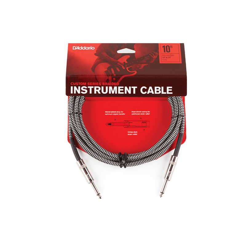 D'Addario 20 Foot Custom Series Braided Instrument Cable, Grey