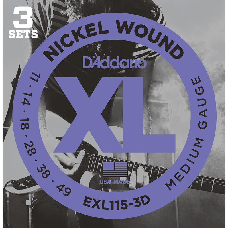 D'Addario 3-Pack Nickel Wound - Medium/Blues-Jazz Rock - 11-49