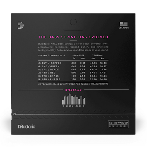 D'Addario 32-130 6 String Regular Light Nickel Wound Bass Strings