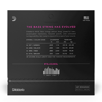 D'Addario 45-100 Regular Light Nickel Wound Bass Strings, Super Long Scale