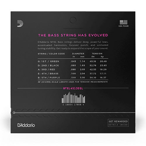 D'Addario 45-130 5 String Regular Light Nickel Wound Bass Strings, Super Long Scale