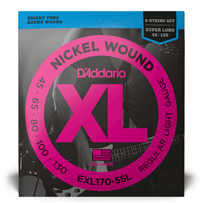 D'Addario 45-130 Light 5 String Nickel Wound Bass Strings, Super Long Scale