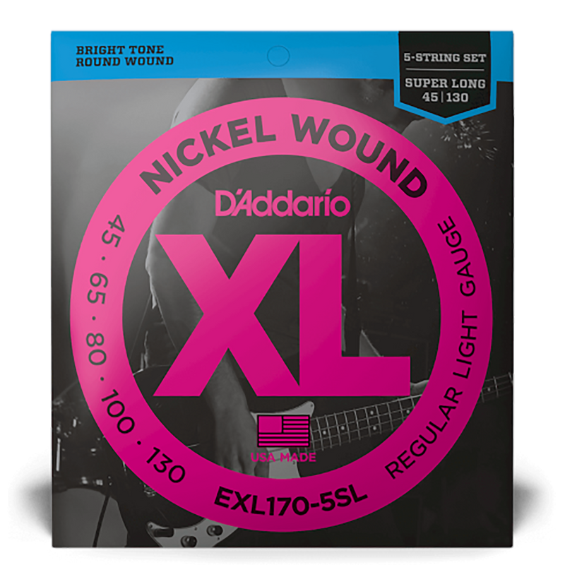 D'Addario 45-130 Light 5 String Nickel Wound Bass Strings, Super Long Scale
