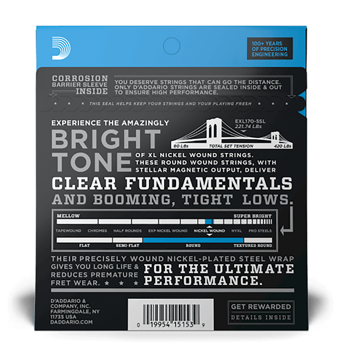 D'Addario 45-130 Light 5 String Nickel Wound Bass Strings, Super Long Scale