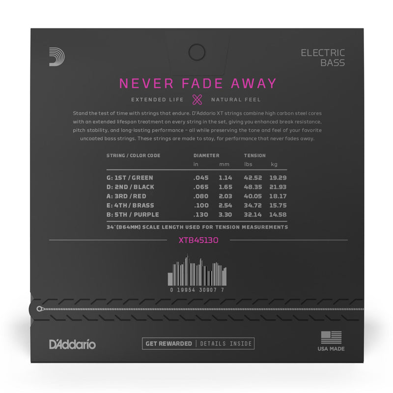 D'Addario 45-130 XT Bass Nickel Plated Steel 5 String Regular Light Long Scale