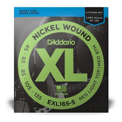 D'Addario 45-135 Custom Light, Long Scale 5-String Nickel Wound Bass Guitar Strings