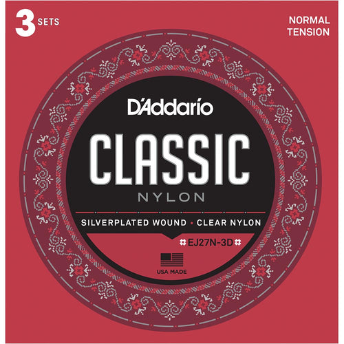 D'Addario EJ27N Student Nylon Classical Guitar Strings - Normal Tension - 3 Sets