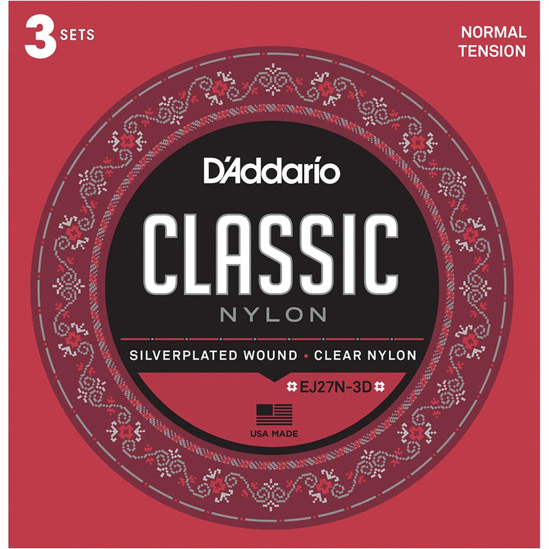 D'Addario EJ27N Student Nylon Classical Guitar Strings - Normal Tension - 3 Sets