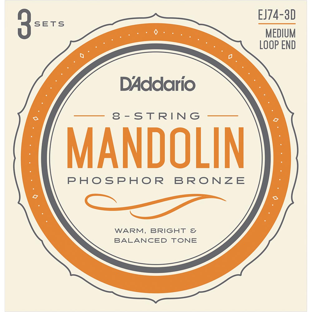 D'Addario EJ74 Mandolin Strings - Phosphor Bronze - Medium - 11-40 - 3 Sets