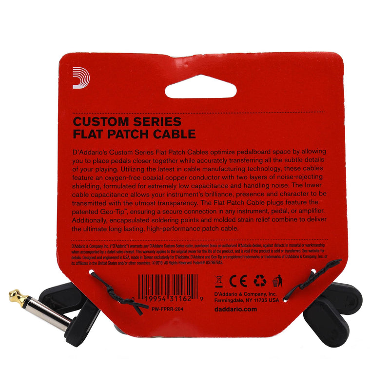 D'Addario Flat Patch Cable, 4 Inch Right Angle, Twin Pack