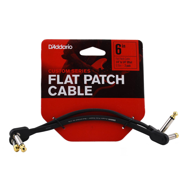 D'Addario Flat Patch Cable, 6 Inch Offset Right Angle, Twin Pack