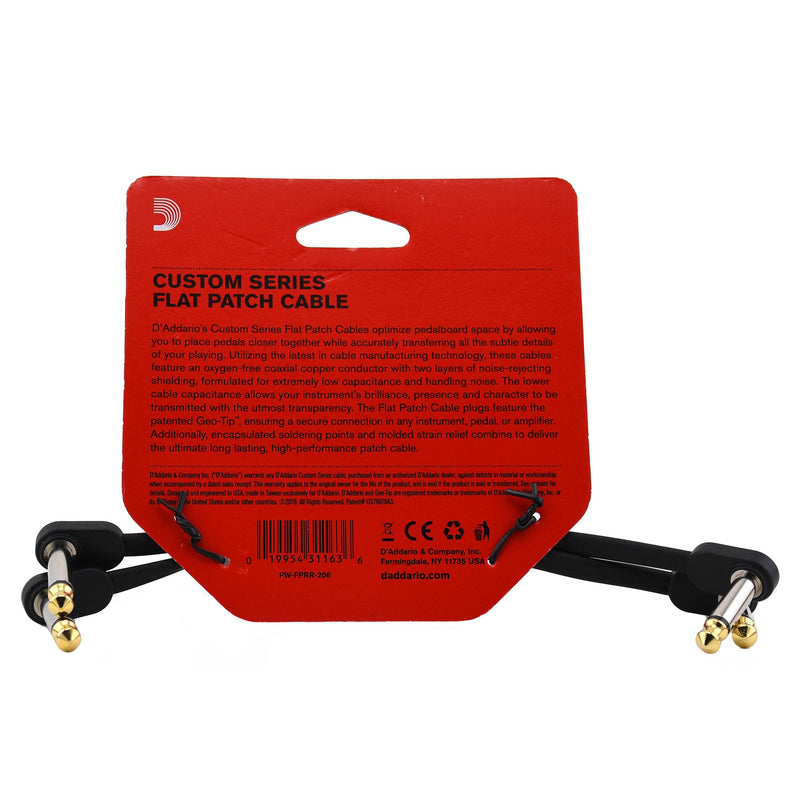 D'Addario Flat Patch Cable, 6 Inch Right Angle, Twin Pack