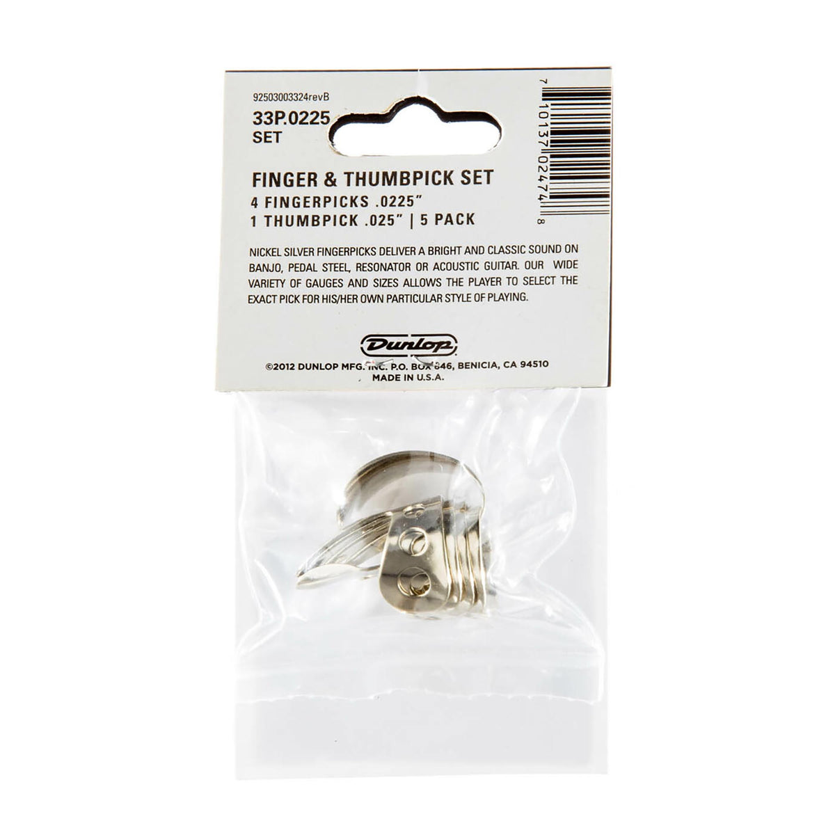 Dunlop .0225 Nickel Silver Fingerpicks, 5 Pack