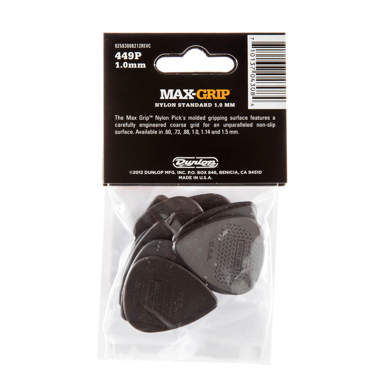 Dunlop 1.0 Gray Nylon Max Grip Standard Picks 12 Pack