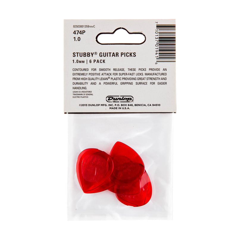 Dunlop 1.0 Red Stubby Jazz Picks 6 Pack