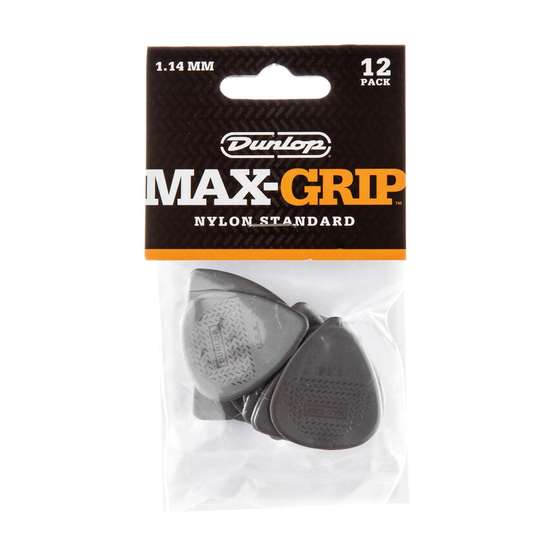 Dunlop 1.14 Gray Nylon Max Grip Standard Picks 12 Pack