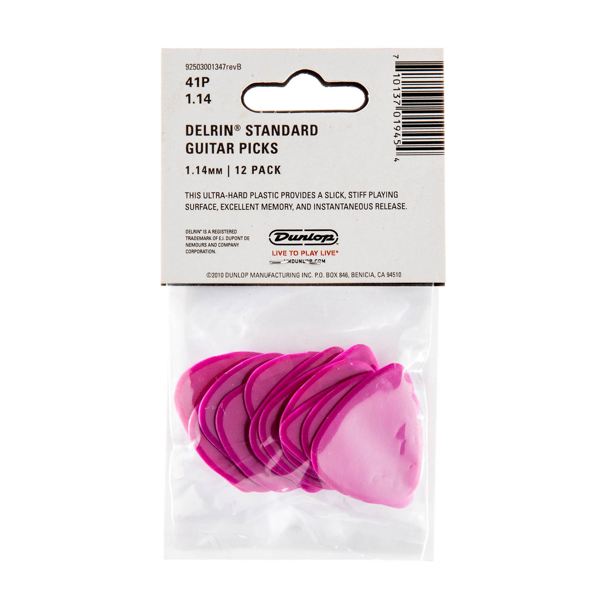 Dunlop 1.14 Magenta Delrin 500 Standard Picks 12 Pack