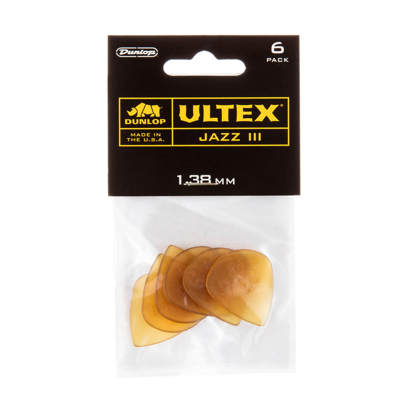 Dunlop 1.38 Yellow Ultex Jazz III Picks 6 Pack