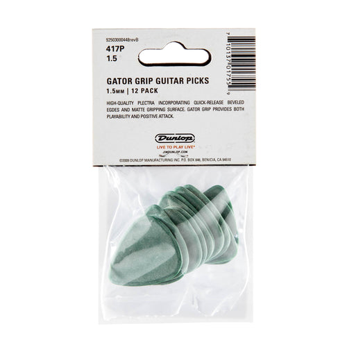 Dunlop 1.50 Green Gator Grip Standard Picks 12 Pack