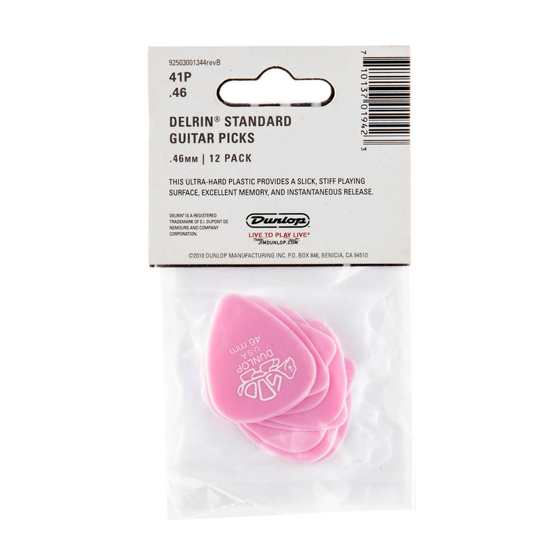 Dunlop .46 Light Pink Delrin 500 Standard Picks 12 Pack