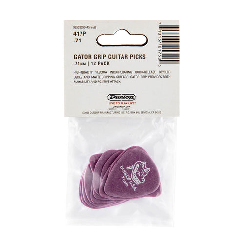 Dunlop .71 Purple Gator Grip Standard Picks 12 Pack