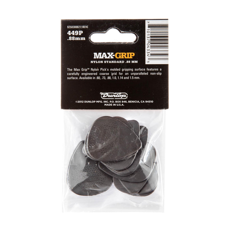 Dunlop .88 Gray Nylon Max Grip Standard Picks 12 Pack