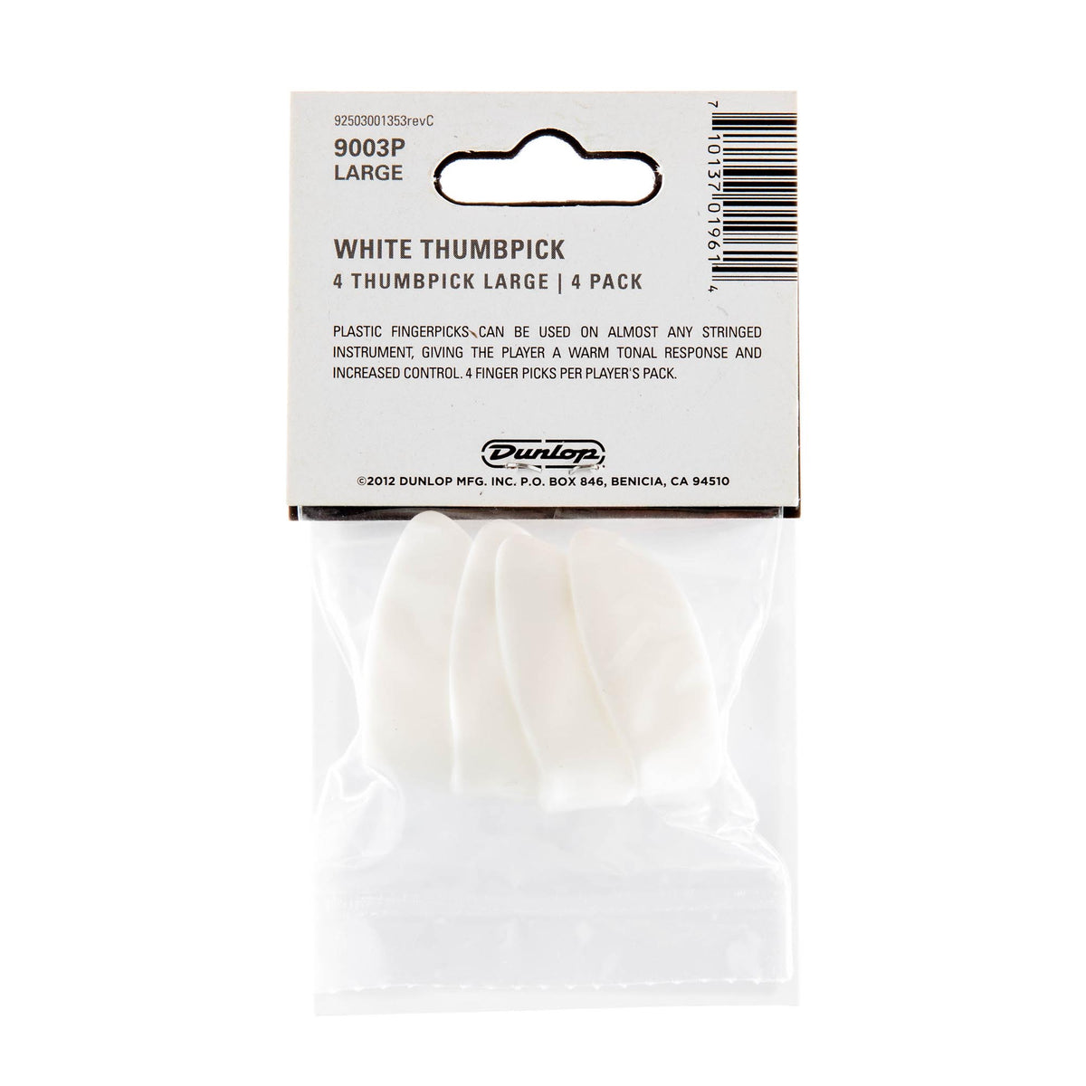 Dunlop Plastic Large Thumbpick White 4 Pack