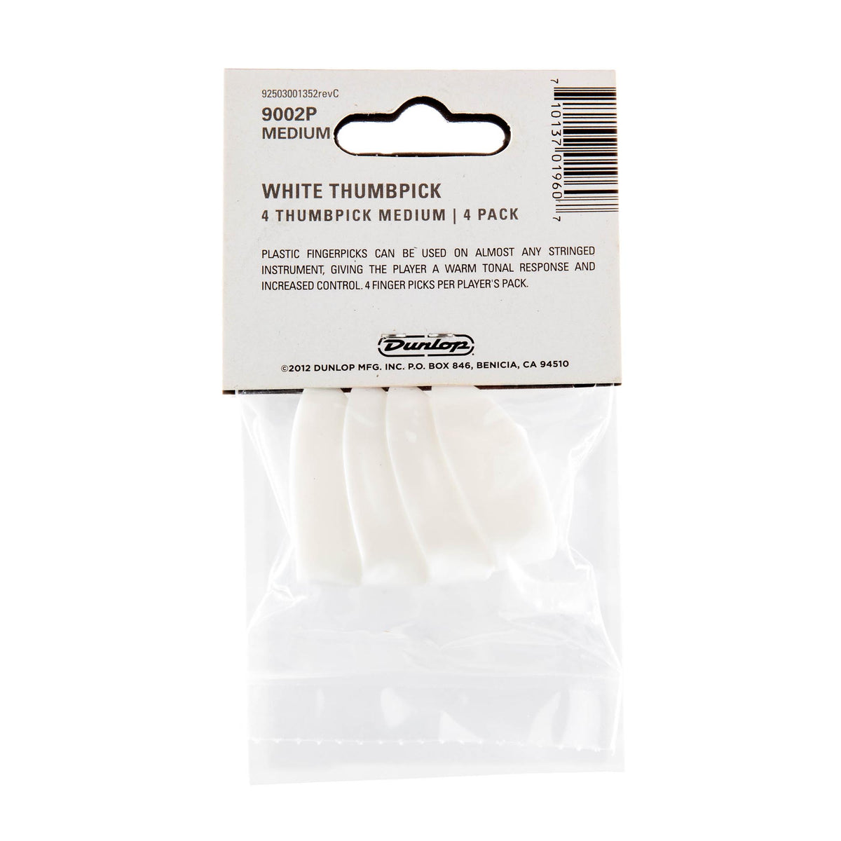Dunlop Plastic Medium Thumbpick White 4 Pack