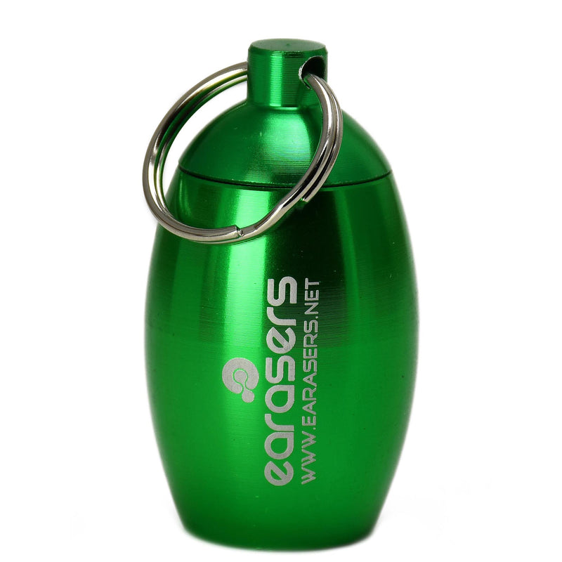 Earasers Stash Can Earplug Carrying Case, Green, Russo Music Logo