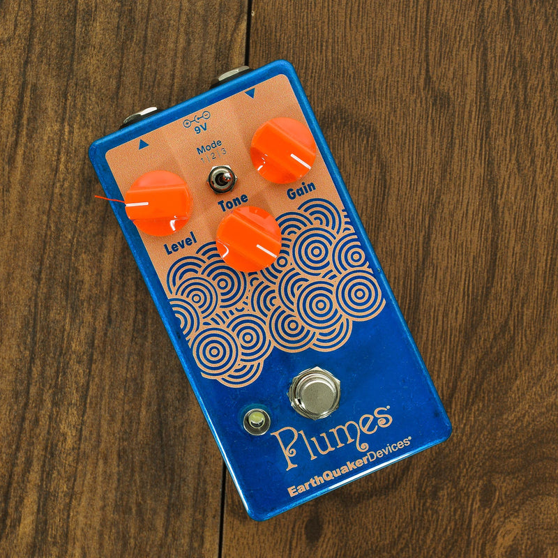 EarthQuaker Devices Plumes Small Signal Shredder, Russo Music Custom Transparent Blue/Pastel Orange