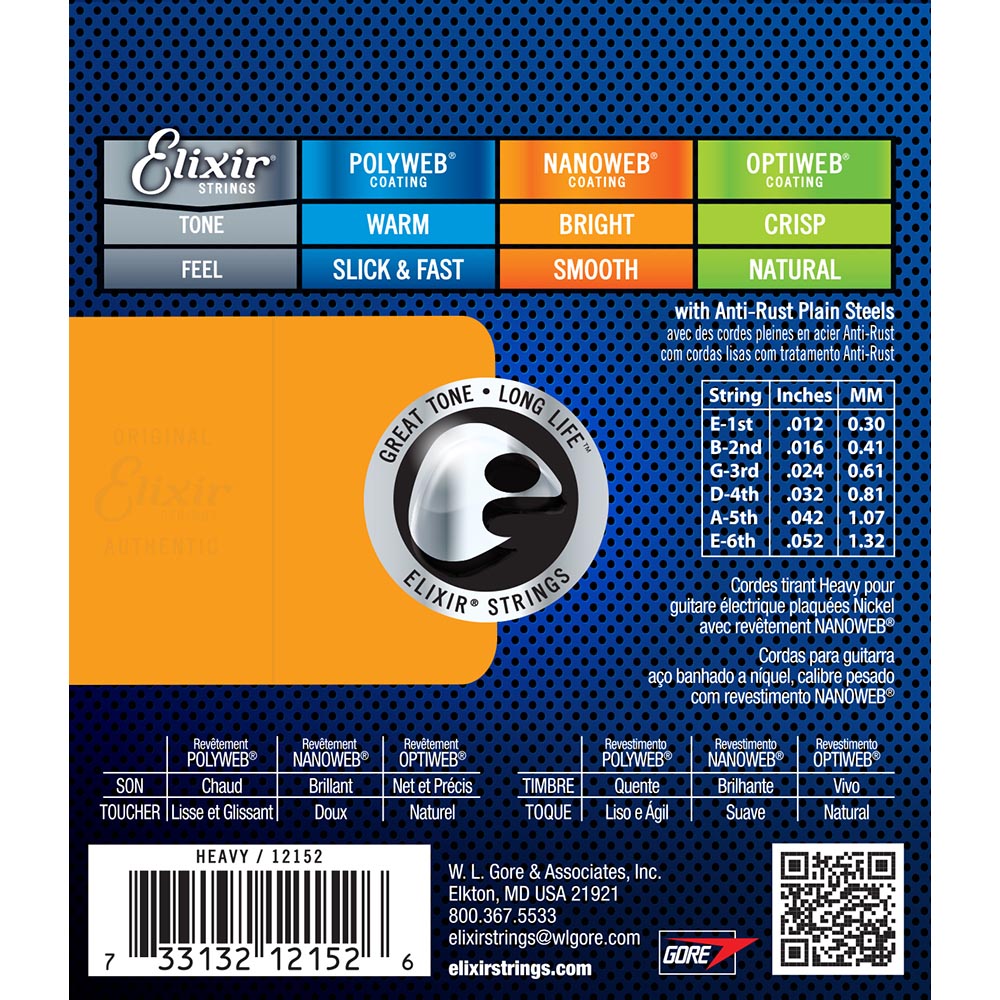 Elixir 12-52 Heavy Electric Strings - Wound G Nanoweb