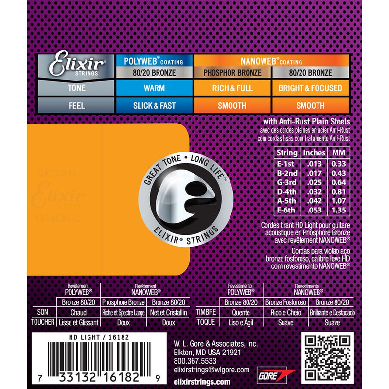 Elixir 13-53 HD Light Phosphor Bronze Nanoweb Coated