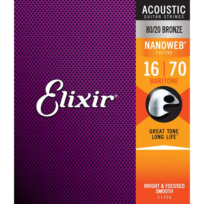 Elixir Acoustic 80/20 Bronze Baritone - .016 to .070 With Nanoweb