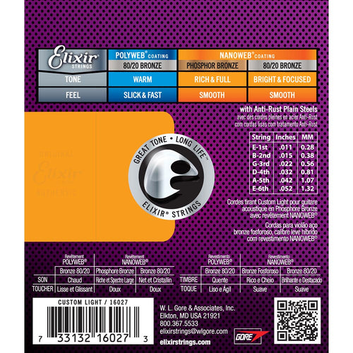 Elixir Custom Light 11-52 Nanoweb Phosphor Bronze