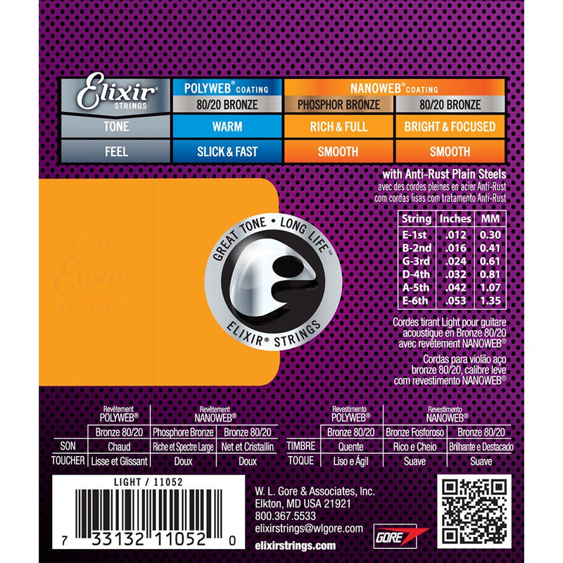 Elixir Light 12-53 Nanoweb 80/20 Bronze