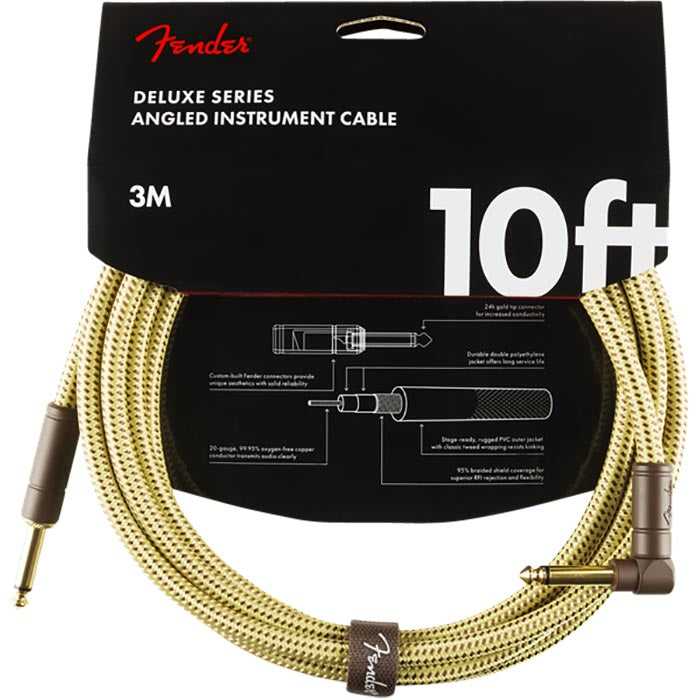 Fender 10’ Deluxe Series Instrument Cable, Straight/Angle, Tweed