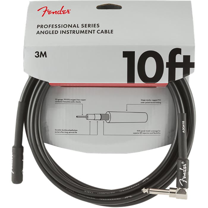 Fender 10' Professional Series Instrument Cables, Straight/Angle, Black