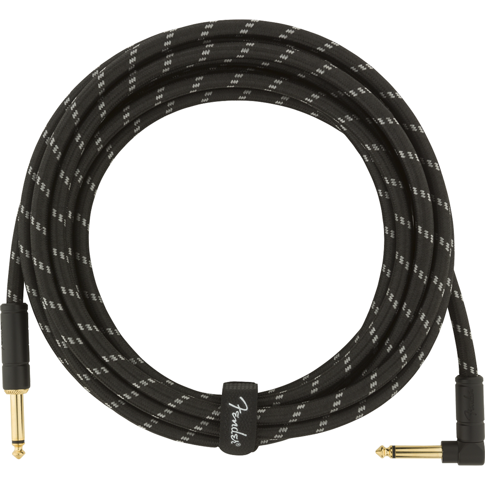 Fender 15 Foot Deluxe Series Instrument Cable, Straight/Angle, Black Tweed