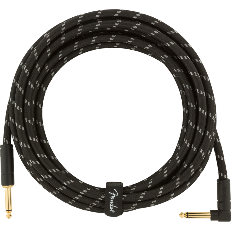 Fender 15 Foot Deluxe Series Instrument Cable, Straight/Angle, Black Tweed