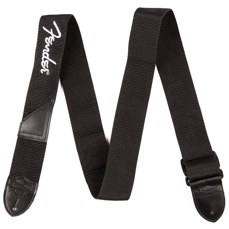 Fender 2 Inch Black Polyester Strap, White Fender Logo