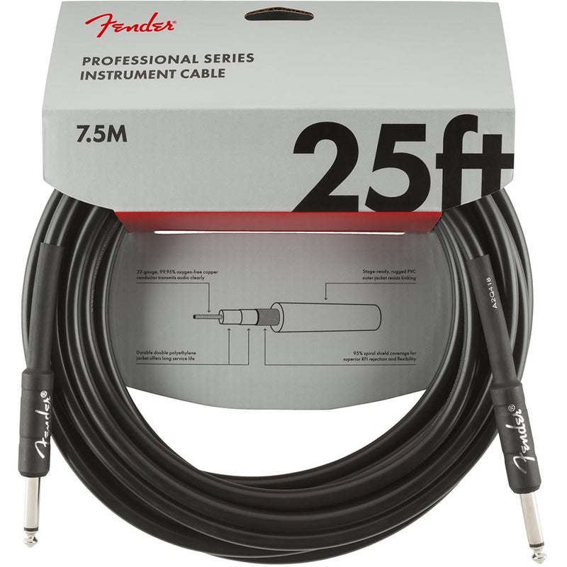 Fender 25' Professional Series Instrument Cables, Straight/Straight, Black