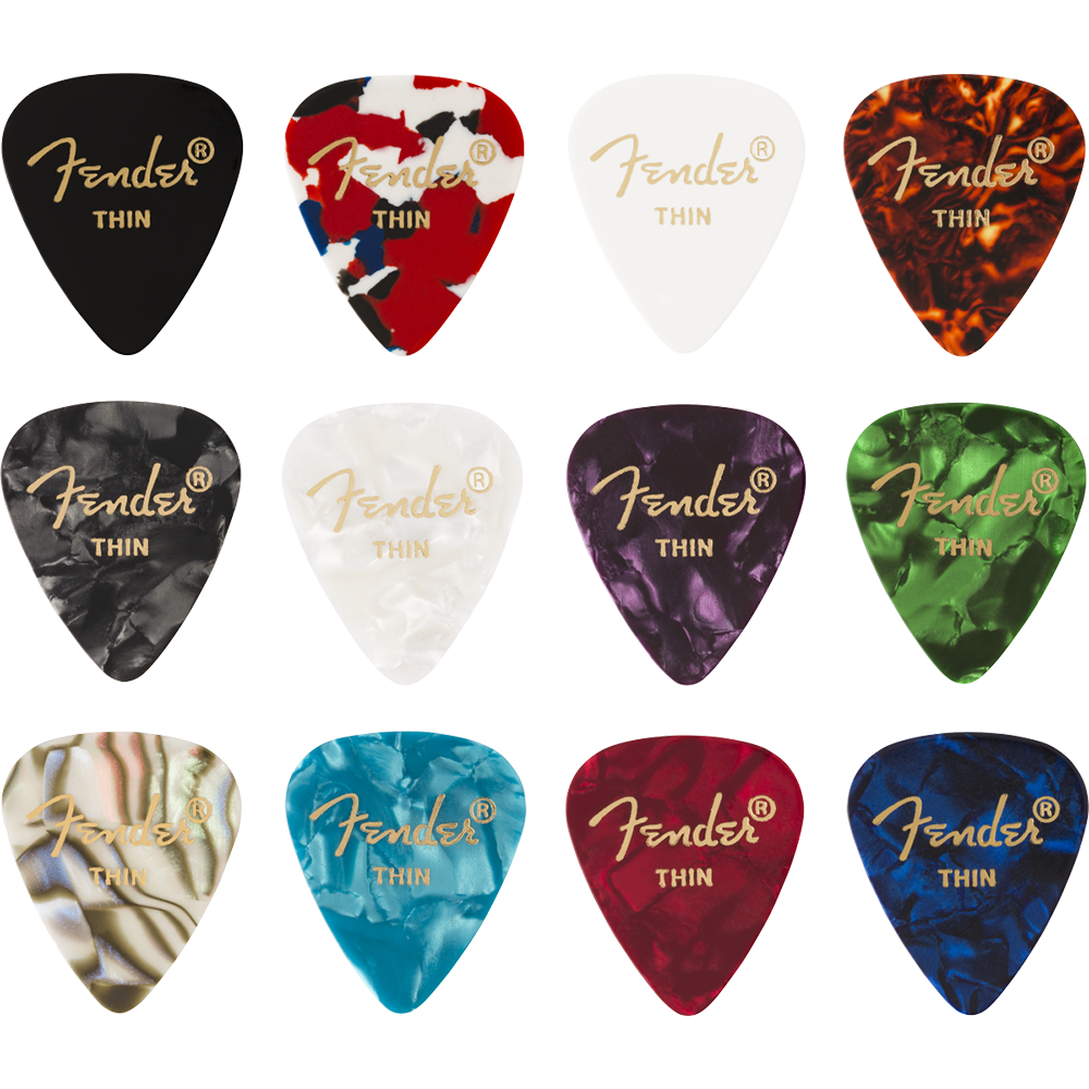 Fender 351 Celluloid Medley Picks 12 Pack, Thin