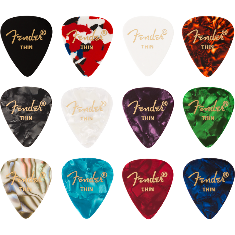 Fender 351 Celluloid Medley Picks 12 Pack, Thin