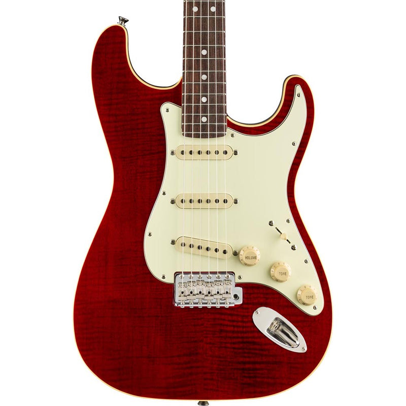 Fender Aerodyne Classic Stratocaster Flame Maple Top Rosewood, Crimson Red Transparent