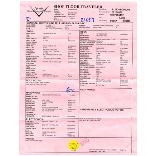 Fender Custom Shop '59 Thinline Telecaster Journeyman Relic Pink Sparkle