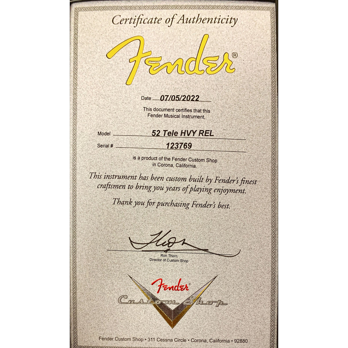 Fender Custom Shop '52 Telecaster, Heavy Relic, Maple, Aged Olympic White XN123769
