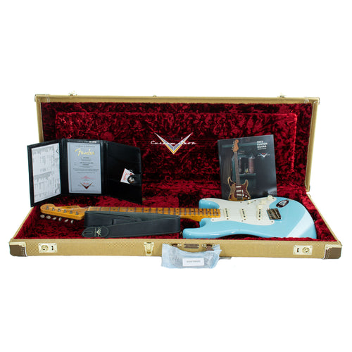 Fender Custom Shop '57 Stratocaster Electric Guitar Relic, Faded Aged Daphne Blue