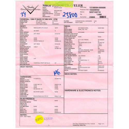 Fender Custom Shop '60 Precision Bass Closet Classic Maple Neck, Charcoal Frost Metallic