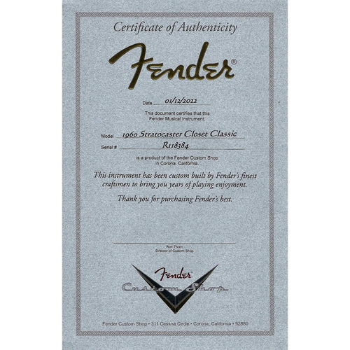 Fender Custom Shop '60 Stratocaster Time Capsule Closet Classic, Rosewood, Fiesta Red