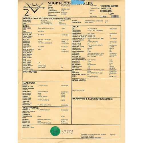 Fender Custom Shop '60s Jazz Bass NOS Rosewood, Faded Shell Pink